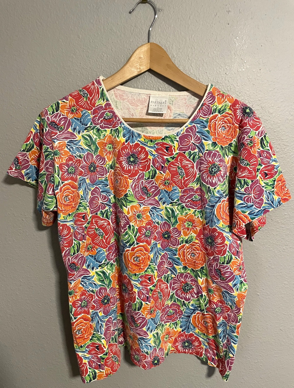 Vintage Womens Top Medium Colorful Floral Dopamine Artsy Boho Wacky 90s Y2K